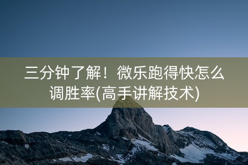 三分钟了解！微乐跑得快怎么调胜率(高手讲解技术)