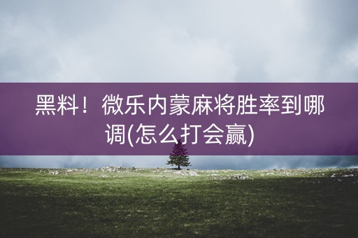 黑料！微乐内蒙麻将胜率到哪调(怎么打会赢)