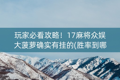 玩家必看攻略！17麻将众娱大菠萝确实有挂的(胜率到哪调)