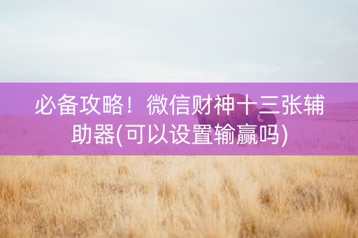 必备攻略！微信财神十三张辅助器(可以设置输赢吗)
