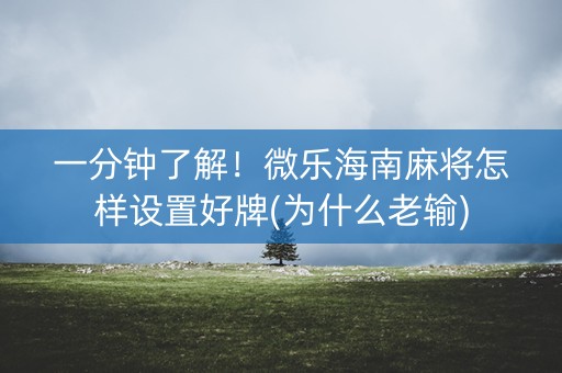 一分钟了解！微乐海南麻将怎样设置好牌(为什么老输)