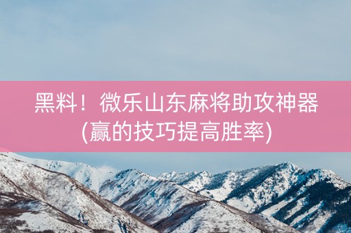 黑料！微乐山东麻将助攻神器(赢的技巧提高胜率)