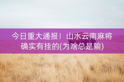 今日重大通报！山水云南麻将确实有挂的(为啥总是输)
