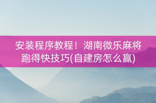 安装程序教程！湖南微乐麻将跑得快技巧(自建房怎么赢)