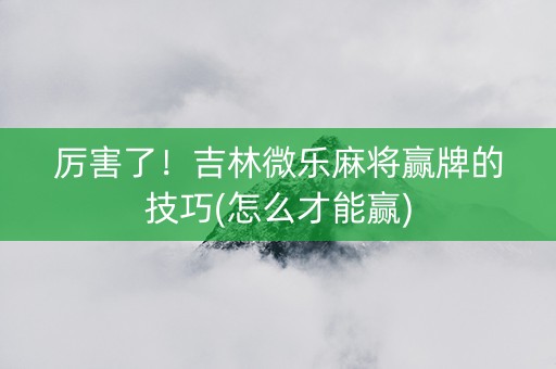 厉害了！吉林微乐麻将赢牌的技巧(怎么才能赢)