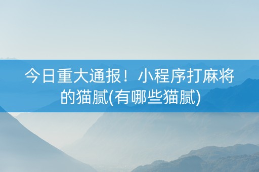 今日重大通报！小程序打麻将的猫腻(有哪些猫腻)