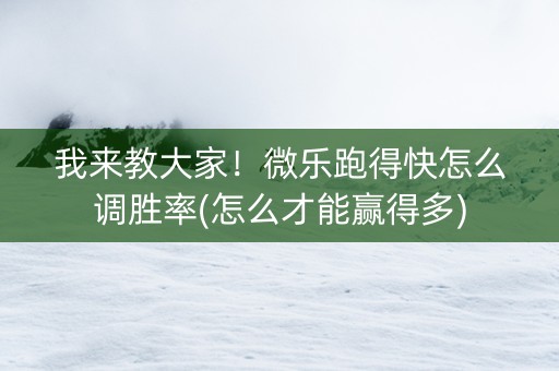 我来教大家！微乐跑得快怎么调胜率(怎么才能赢得多)