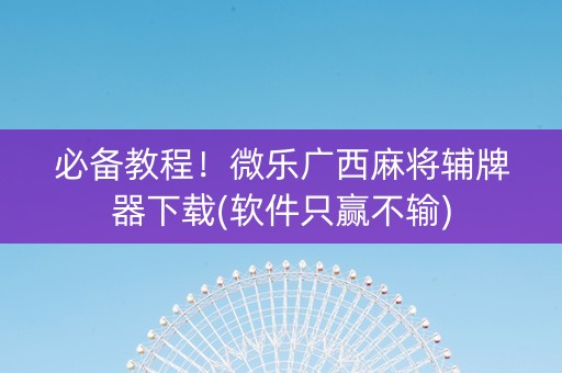 必备教程！微乐广西麻将辅牌器下载(软件只赢不输)