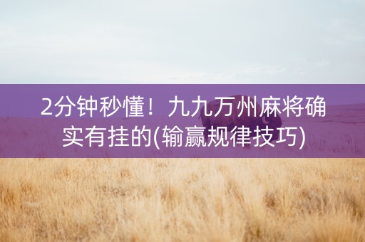 2分钟秒懂！九九万州麻将确实有挂的(输赢规律技巧)