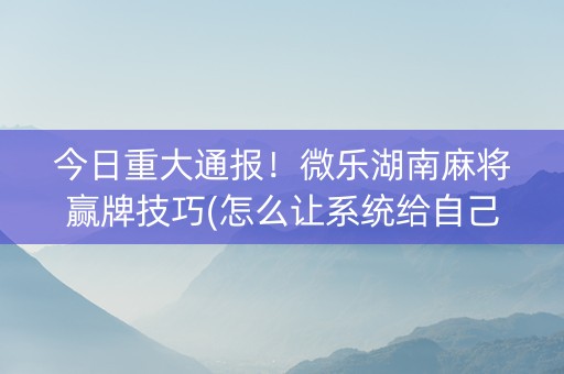 今日重大通报！微乐湖南麻将赢牌技巧(怎么让系统给自己好牌)