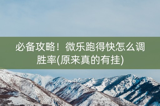 必备攻略！微乐跑得快怎么调胜率(原来真的有挂)