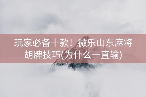玩家必备十款！微乐山东麻将胡牌技巧(为什么一直输)
