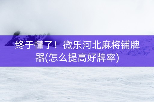 终于懂了！微乐河北麻将铺牌器(怎么提高好牌率)