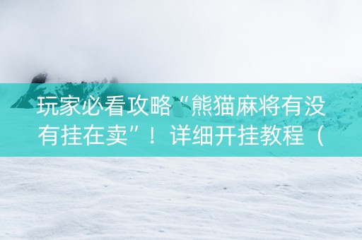 玩家必看攻略“熊猫麻将有没有挂在卖”！详细开挂教程（确实真的有挂)-知乎