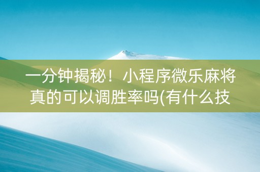 一分钟揭秘！小程序微乐麻将真的可以调胜率吗(有什么技巧)