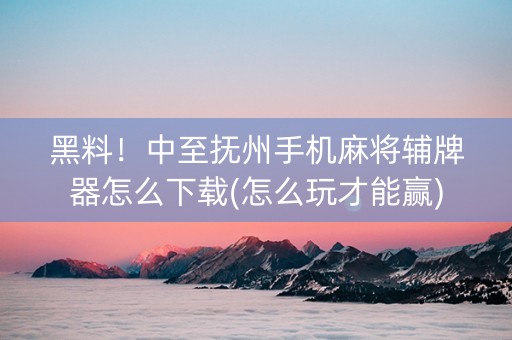黑料！中至抚州手机麻将辅牌器怎么下载(怎么玩才能赢)