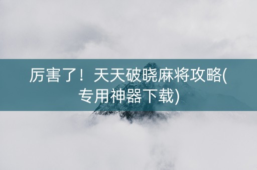厉害了！天天破晓麻将攻略(专用神器下载)