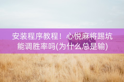 安装程序教程！心悦麻将踢坑能调胜率吗(为什么总是输)