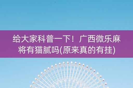 给大家科普一下！广西微乐麻将有猫腻吗(原来真的有挂)