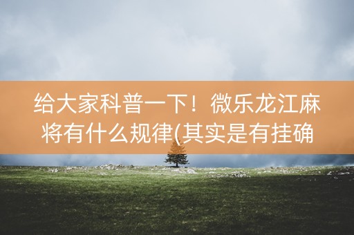 给大家科普一下！微乐龙江麻将有什么规律(其实是有挂确实有挂)