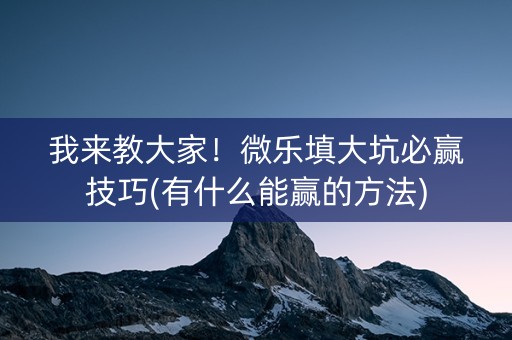 我来教大家！微乐填大坑必赢技巧(有什么能赢的方法)