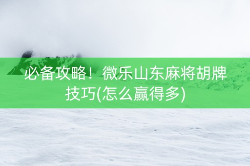 必备攻略！微乐山东麻将胡牌技巧(怎么赢得多)