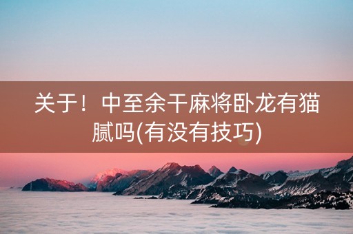 关于！中至余干麻将卧龙有猫腻吗(有没有技巧)
