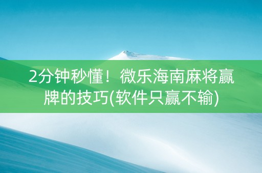 2分钟秒懂！微乐海南麻将赢牌的技巧(软件只赢不输)