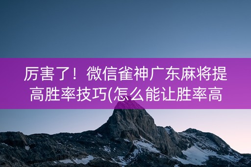 厉害了！微信雀神广东麻将提高胜率技巧(怎么能让胜率高)