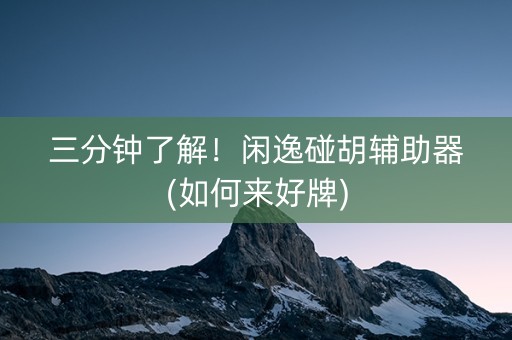 三分钟了解！闲逸碰胡辅助器(如何来好牌)